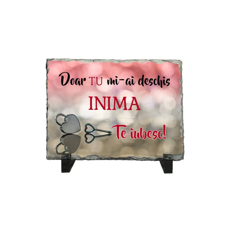 Doar tu mi-ai deschis inima, piatra ardezie personalizata, cu mesaj model pa033